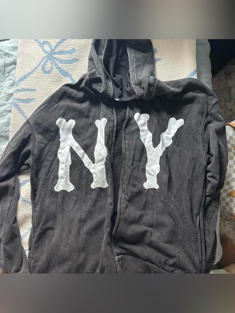 Amazon Women’s Black Hoodie Sweater with White NY Graphic